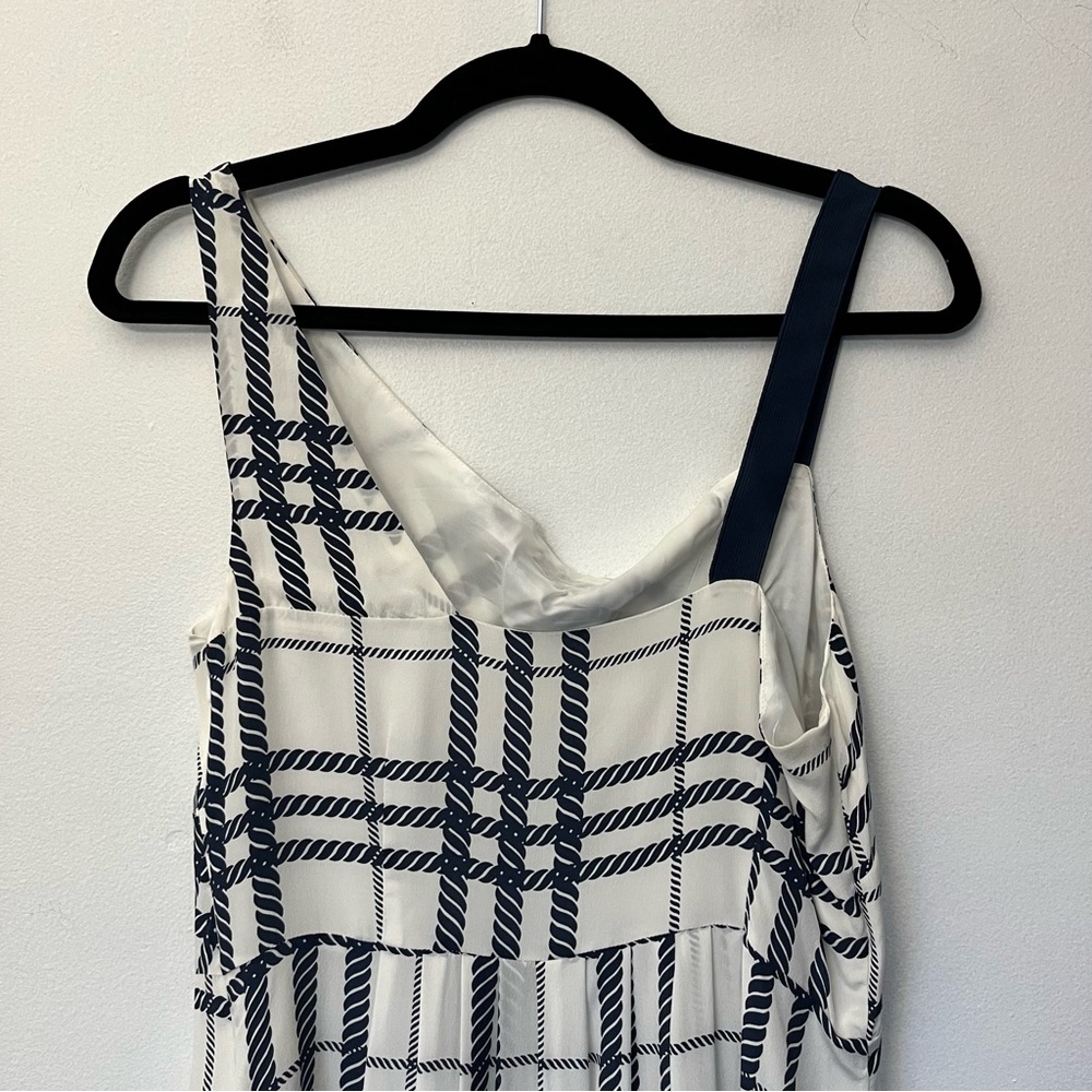 Moulinette Soeurs Silk Asymmetrical Neckline Knee-Length dress size 6 navy white - Picture 4 of 10